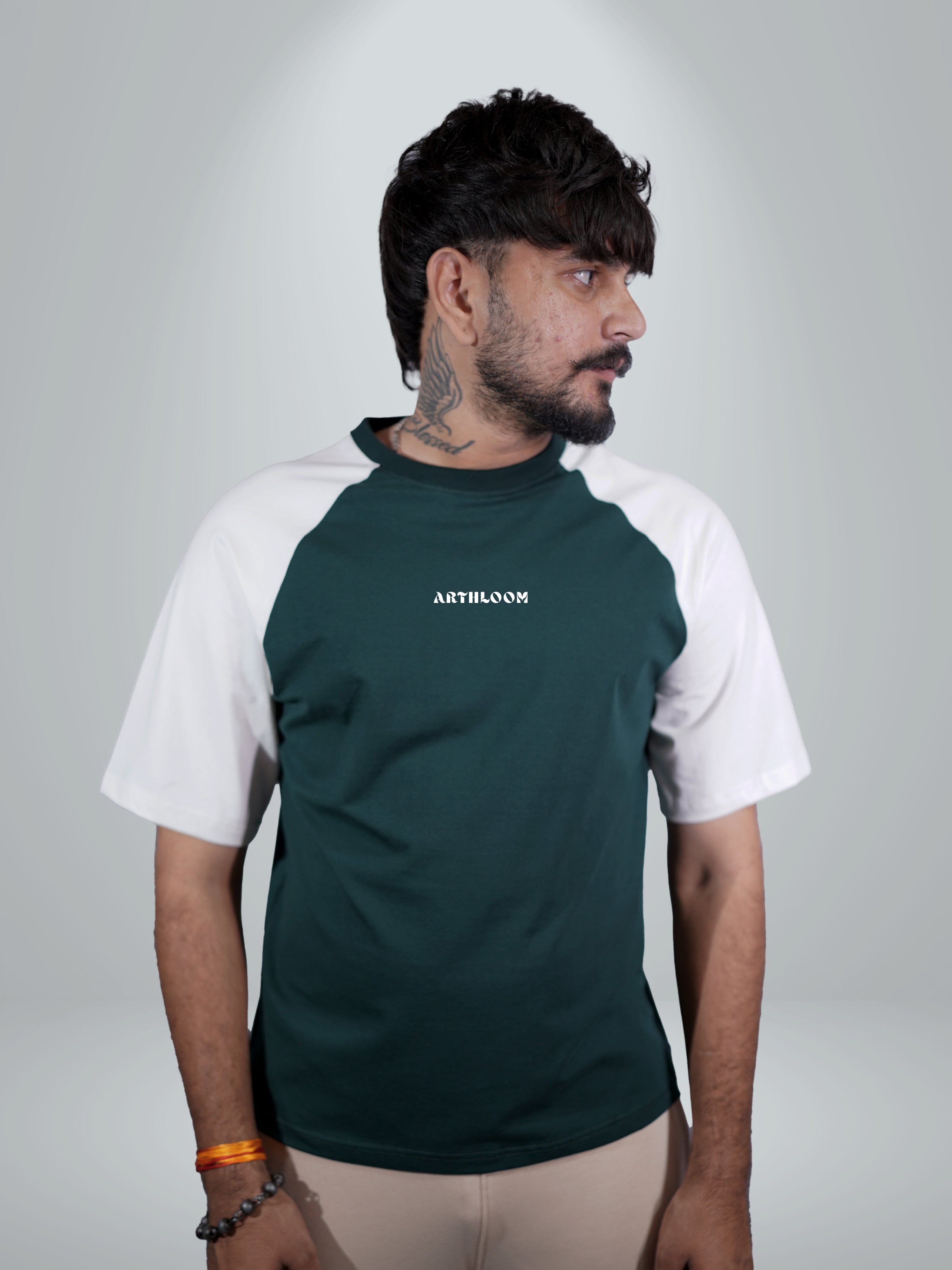 Arthloom Printed Bottle Green Raglan Tee