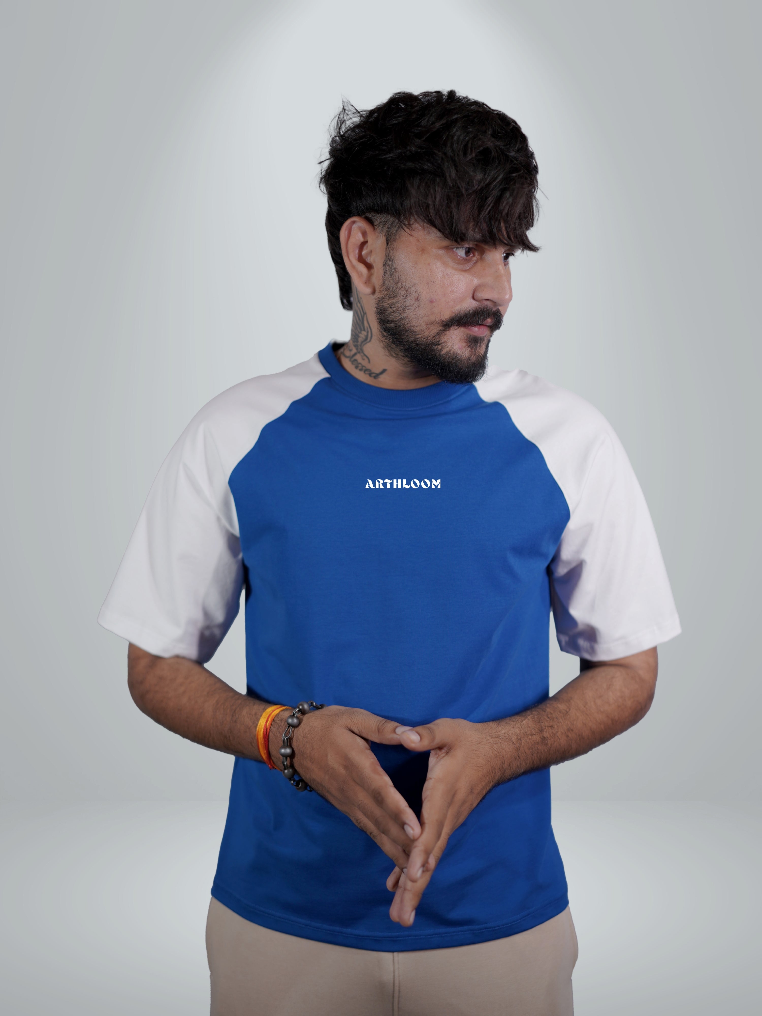 Arthloom Printed Cobalt Blue Raglan Tee