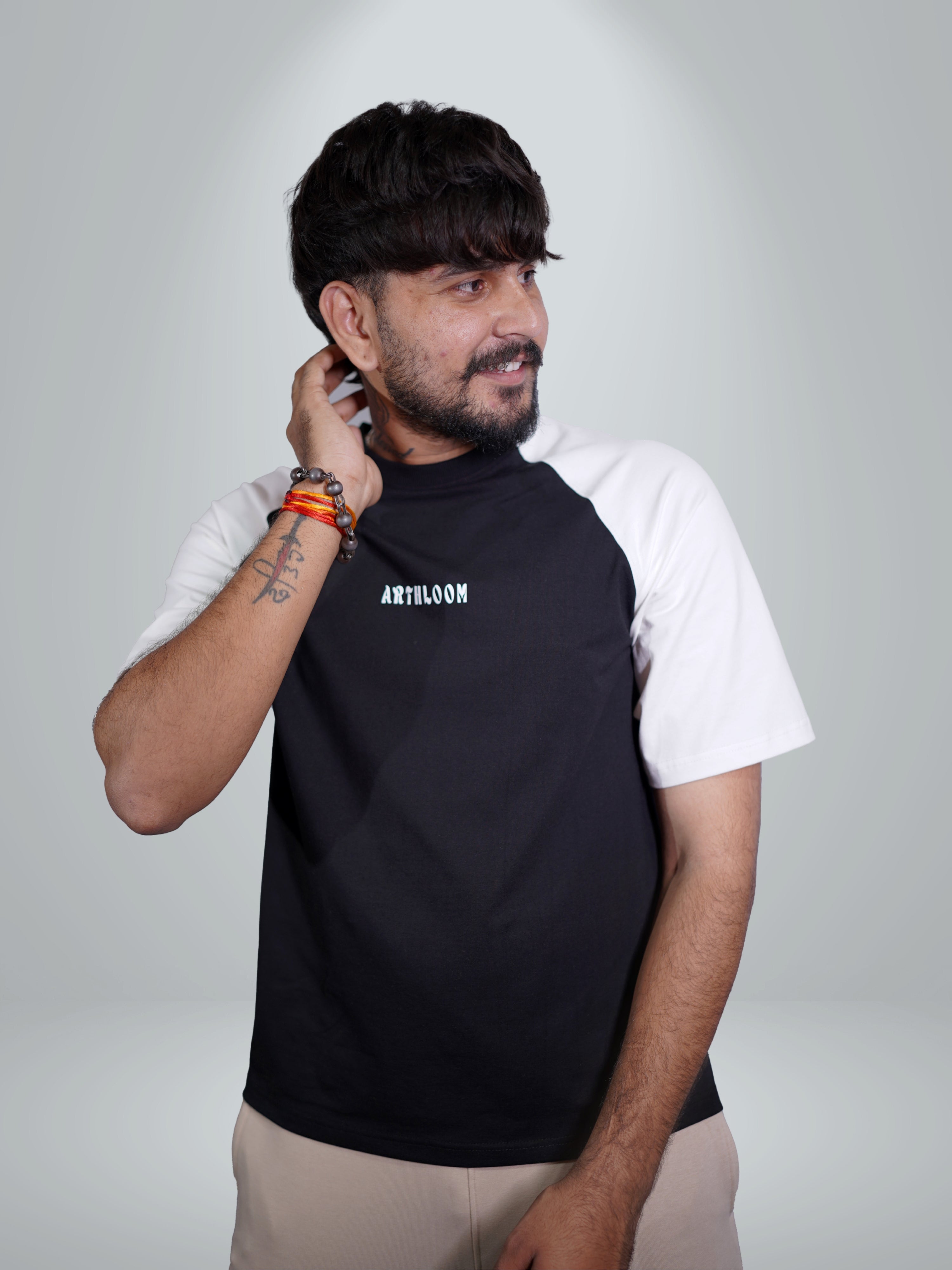 Arthloom Printed Black Raglan Tee