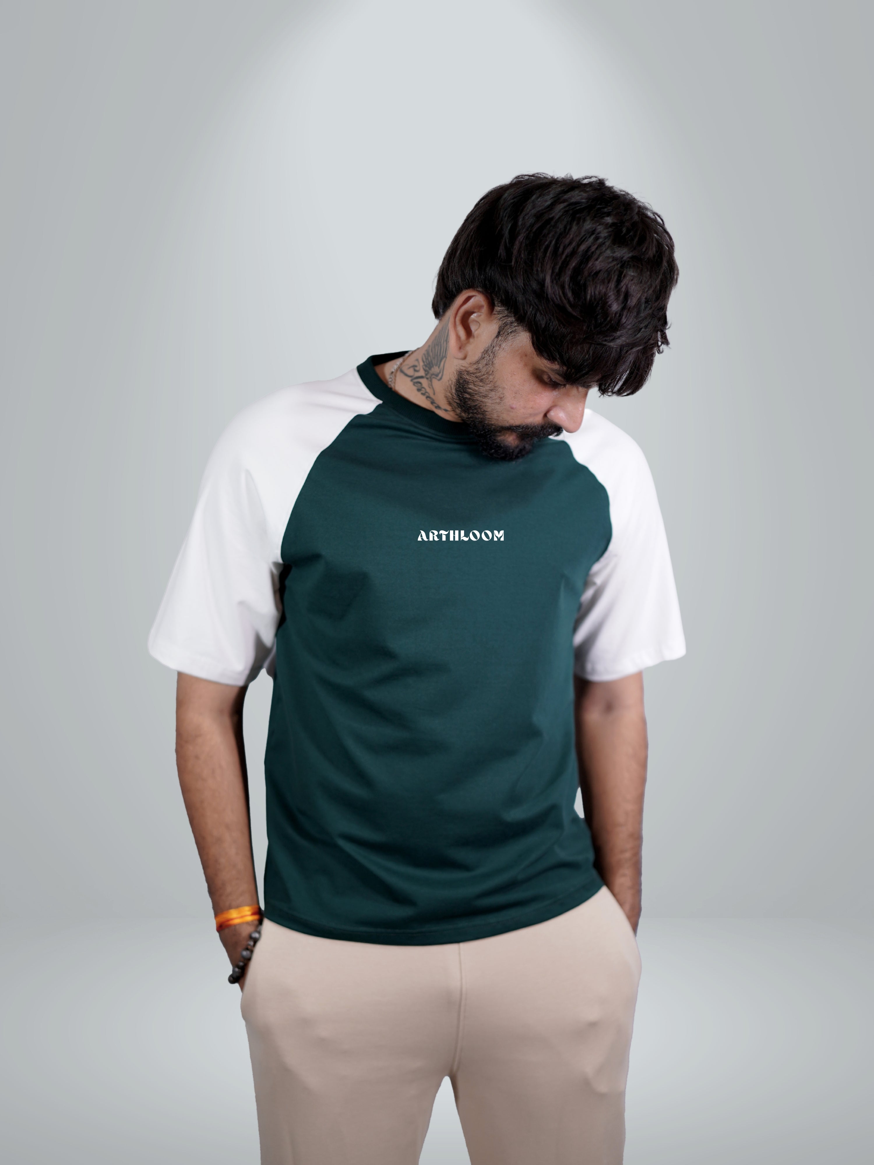 Arthloom Printed Bottle Green Raglan Tee