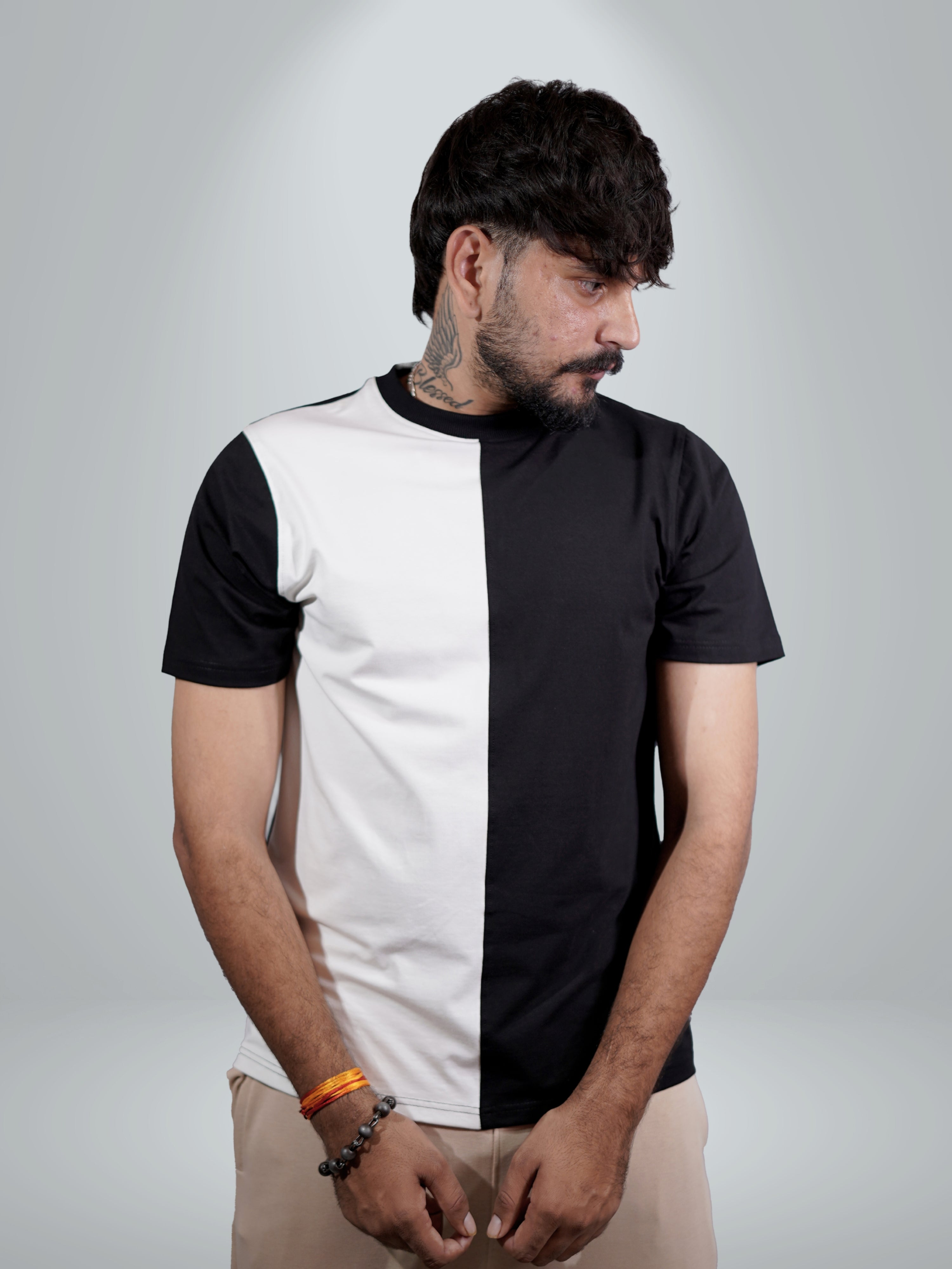 Split Black White Dual tee