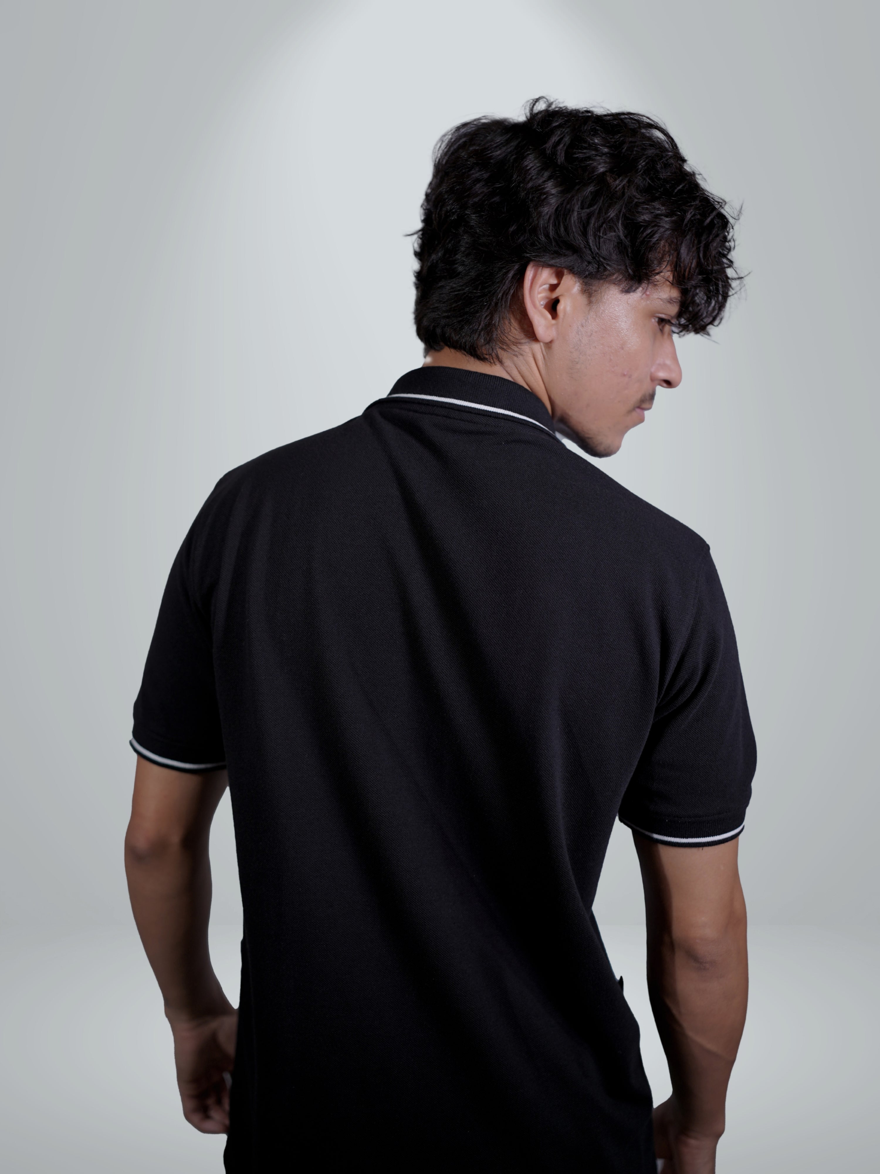 Solid Block Dual Core Black Polo Tee