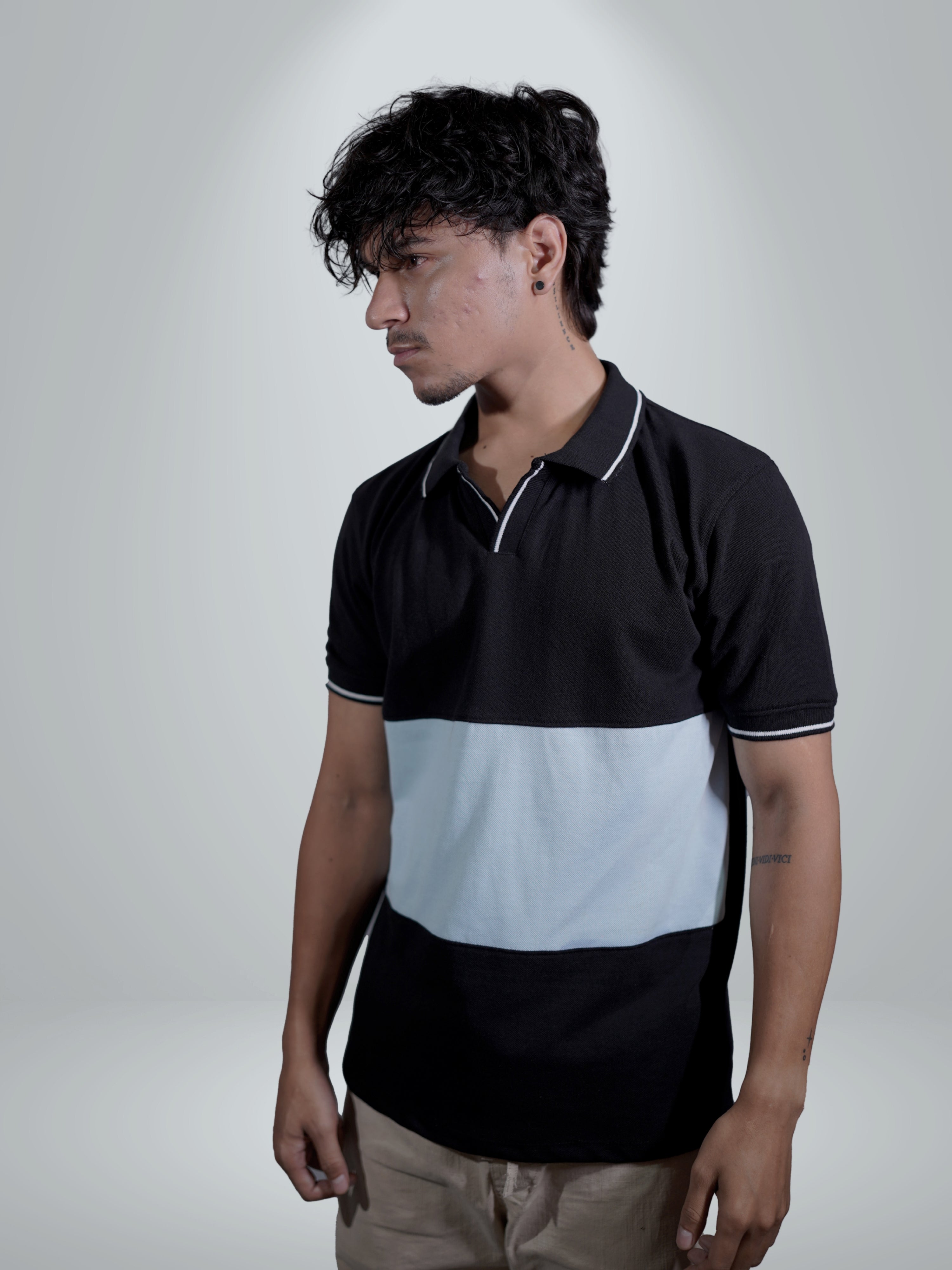 Solid Block Dual Core Black Polo Tee