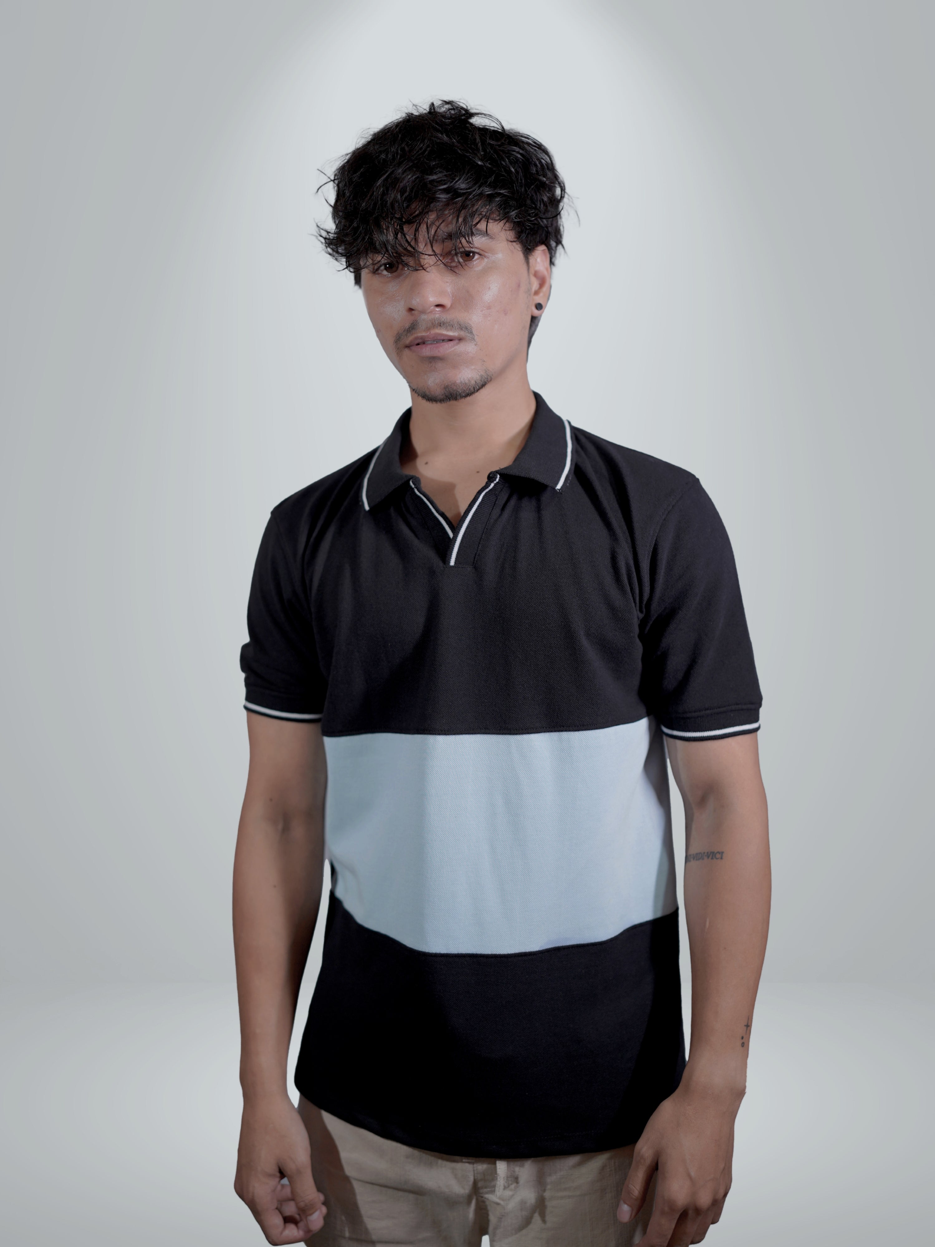 Solid Block Dual Core Black Polo Tee